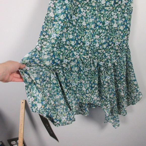 ASTR Sweetheart Puff Sleeve Floral Midi Dress L Green Smocked Cocktail Boho 330 - Picture 7 of 12